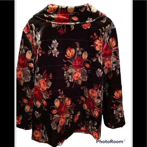 Linea By Louis Dell’ Olio Vintage Black with Bright Floral Velour Button Blazer - Picture 2 of 8